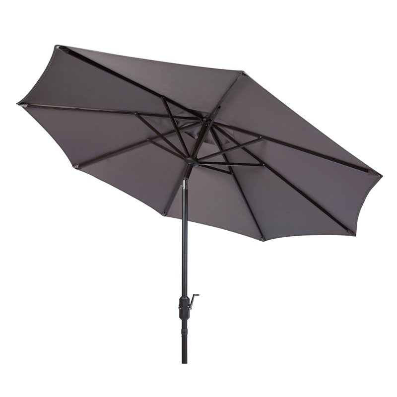 Safavieh Ortega 9ft Weather Resistant Metal Outdoor Crank Umbrella in Gray