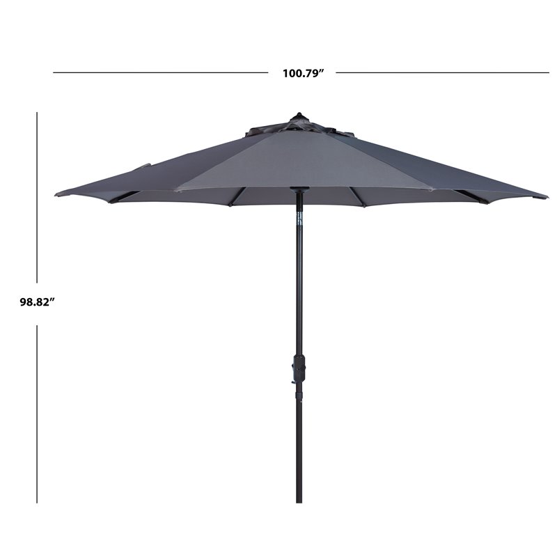 Safavieh Ortega 9ft Weather Resistant Metal Outdoor Crank Umbrella in Gray