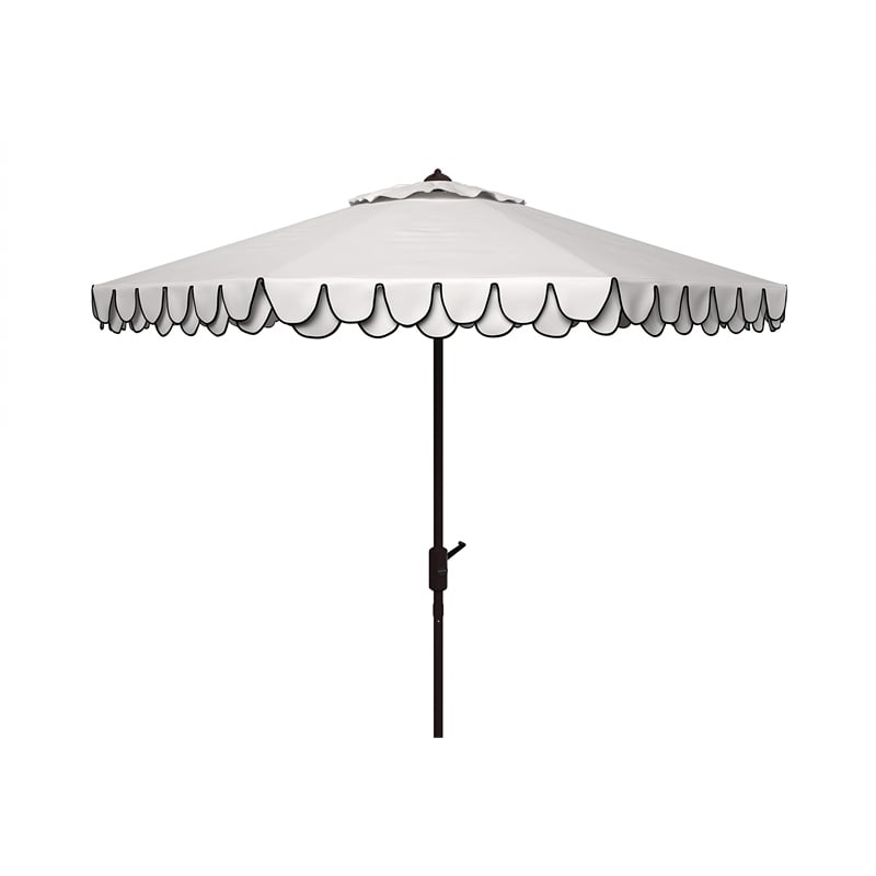 Safavieh Elegant Valance Auto Tilt Metal Auto Tilt Umbrella in White and Navy