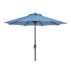 Safavieh Tiana 9ft Metal Crank Outdoor Umbrella in Blue and White
