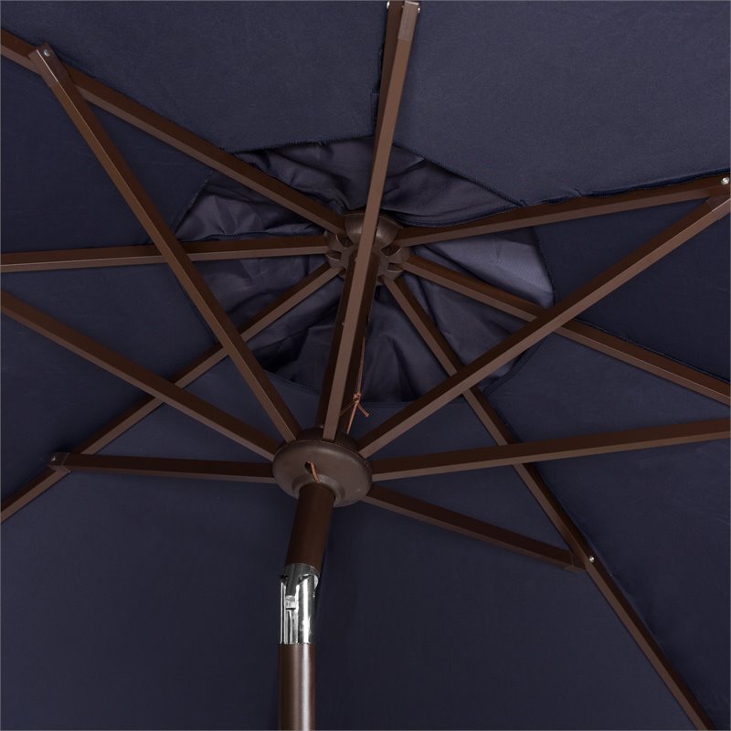 Safavieh Fabia Fringe 9ft Metal Outdoor Umbrella in Navy and White
