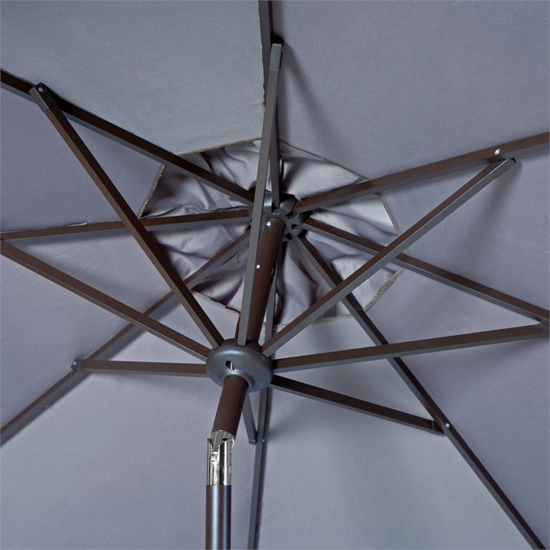 Safavieh Fabia Fringe 9ft Metal Outdoor Umbrella in Gray and White