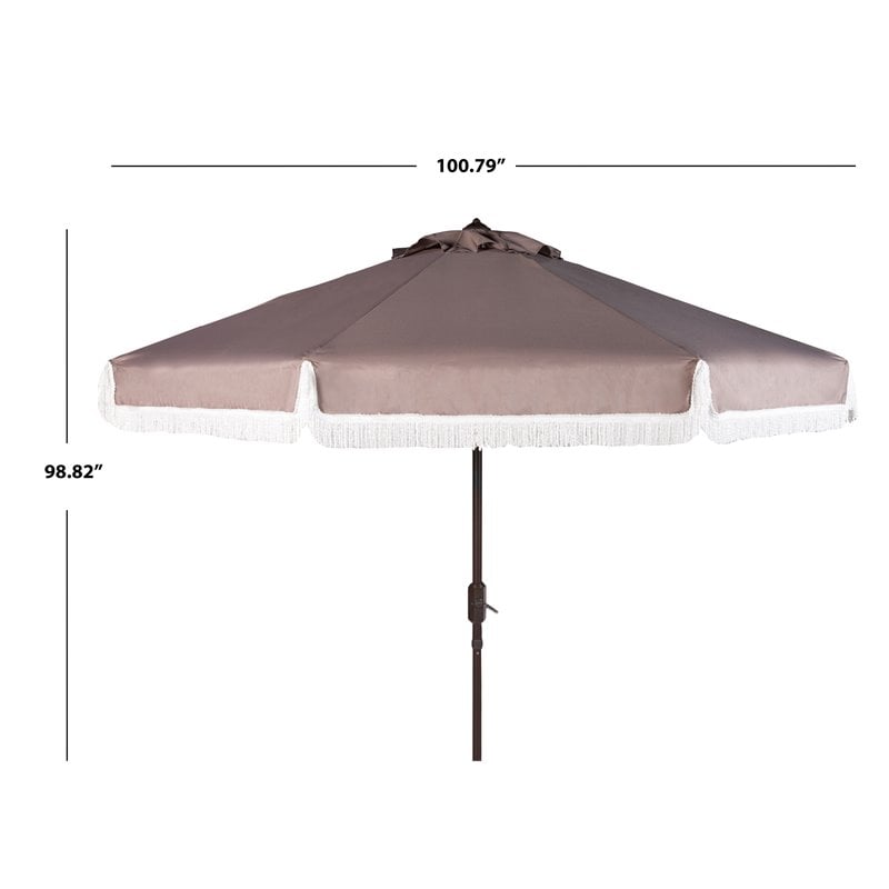 Safavieh Fabia Fringe 9ft Metal Outdoor Umbrella in Gray and White