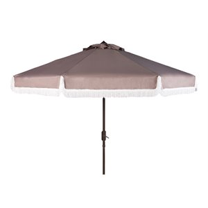 Safavieh Fabia Fringe 9ft Metal Outdoor Umbrella in Gray and White