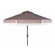 Safavieh Fabia Fringe 9ft Metal Outdoor Umbrella in Gray and White