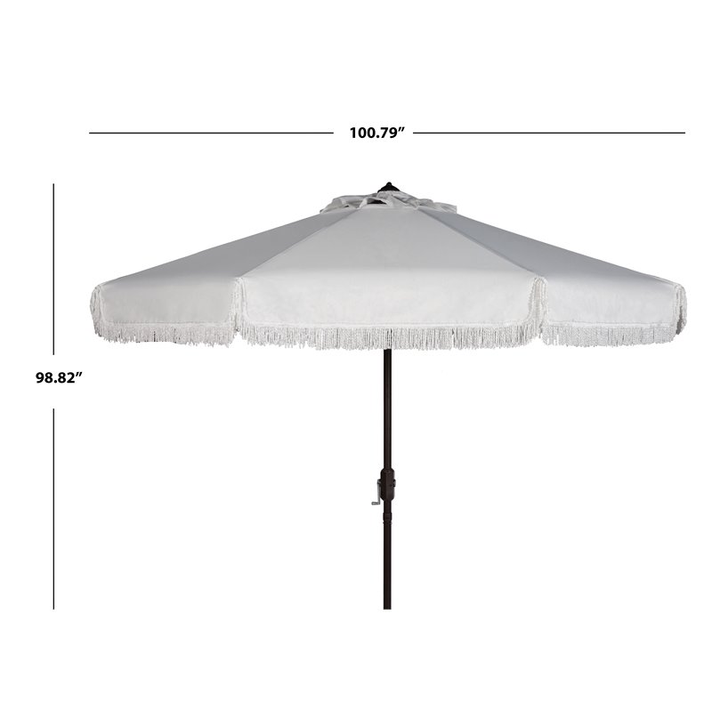 Safavieh Fabia Fringe 9ft Crank Metal Outdoor Umbrella in White