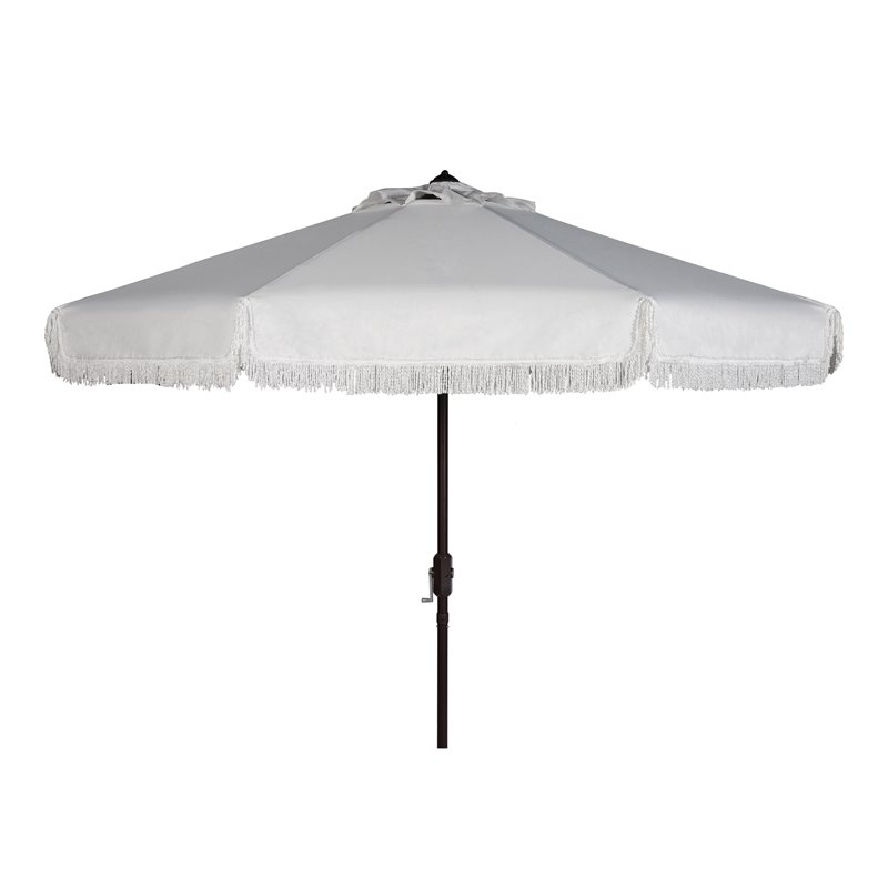Safavieh Fabia Fringe 9ft Crank Metal Outdoor Umbrella in White