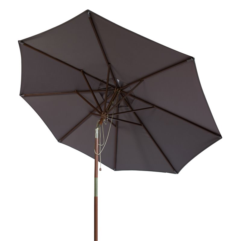 Safavieh Bethany 9ft Eucalyptus Wooden Outdoor Umbrella in Neutral Gray