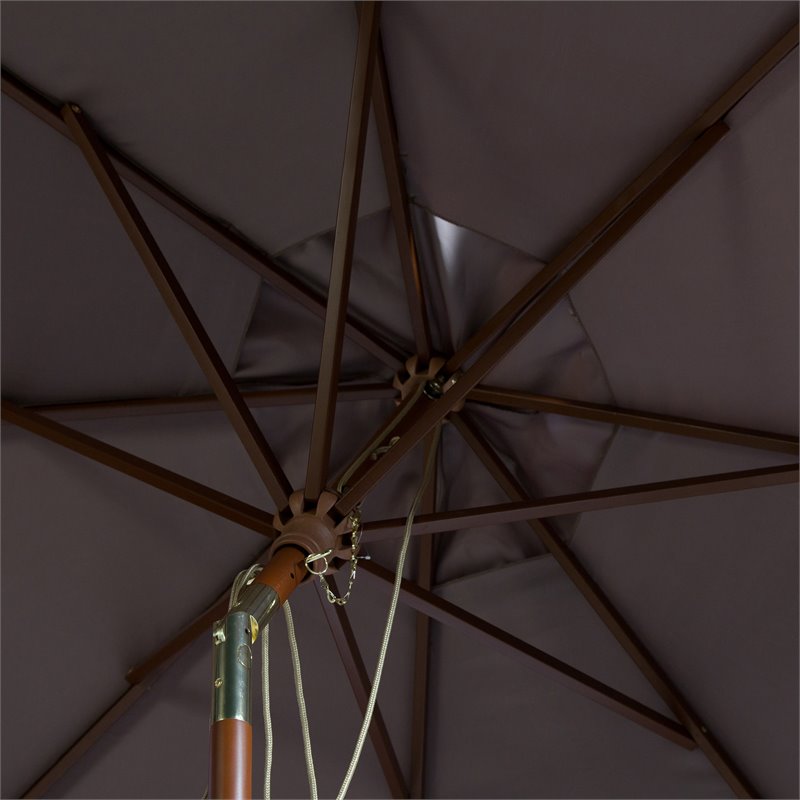 Safavieh Bethany 9ft Eucalyptus Wooden Outdoor Umbrella in Neutral Gray