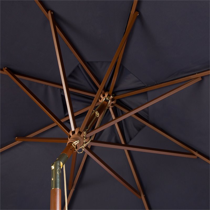Safavieh Bethany 9ft Eucalyptus Wooden Outdoor Umbrella in Navy