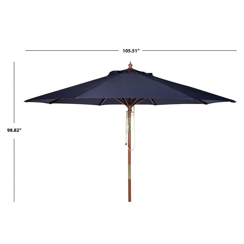 Safavieh Bethany 9ft Eucalyptus Wooden Outdoor Umbrella in Navy
