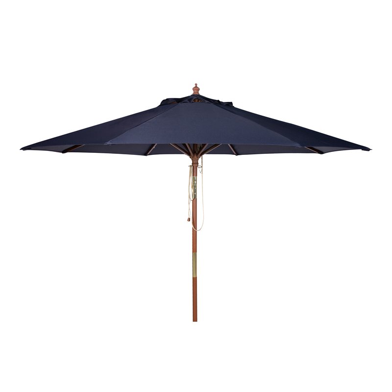 Safavieh Bethany 9ft Eucalyptus Wooden Outdoor Umbrella in Navy