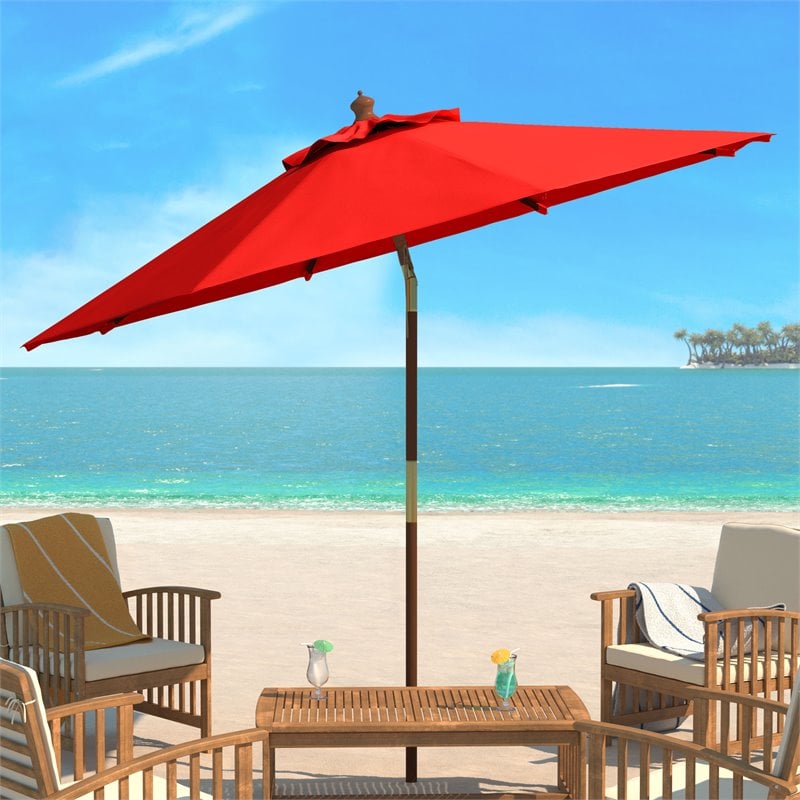 Safavieh Bethany 9ft Eucalyptus Wooden Outdoor Umbrella in Red