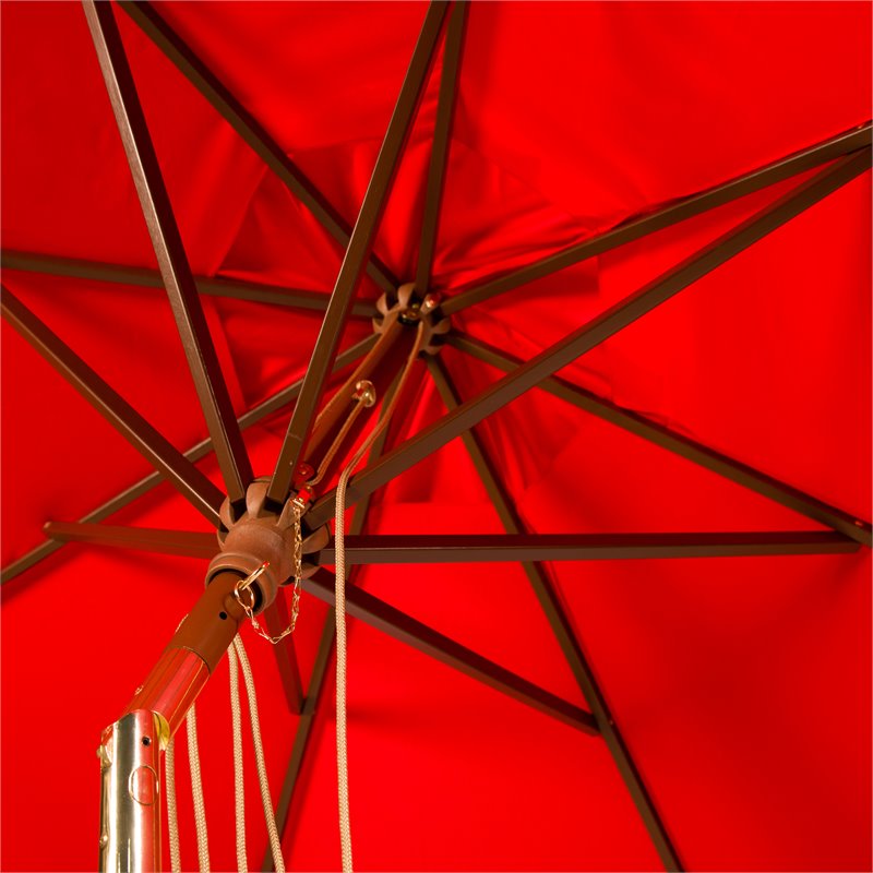 Safavieh Bethany 9ft Eucalyptus Wooden Outdoor Umbrella in Red