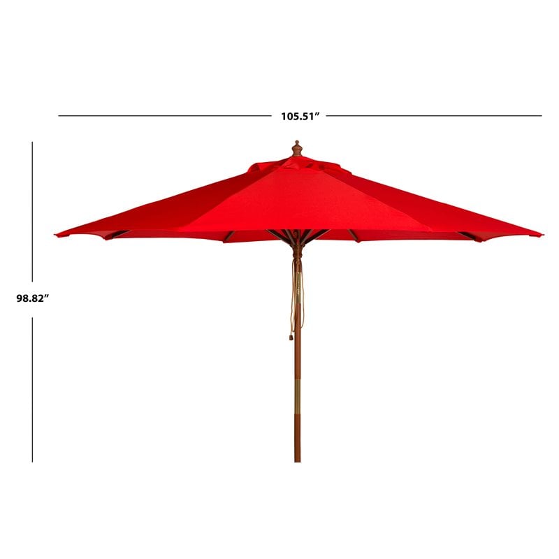 Safavieh Bethany 9ft Eucalyptus Wooden Outdoor Umbrella in Red