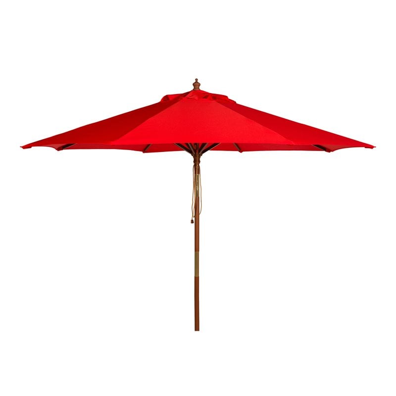 Safavieh Bethany 9ft Eucalyptus Wooden Outdoor Umbrella in Red