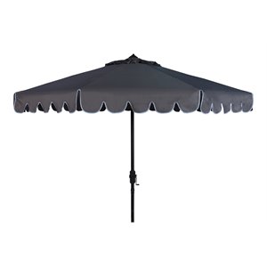 Safavieh Dorinda 9ft Crank Metal Outdoor Umbrella in Gray and White