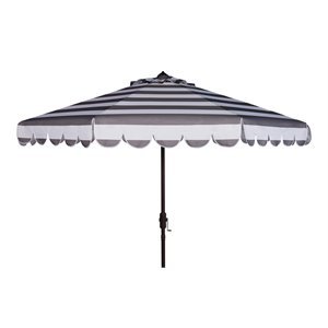 Safavieh Ramona 9ft Crank Metal Outdoor Umbrella in Gray and White