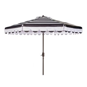 Safavieh Ramona 9ft Crank Metal Outdoor Umbrella in Black and White