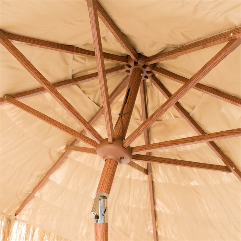 Safavieh Tiki 9ft Crank Metal Outdoor Umbrella in Powder Coated/Sandy Tan