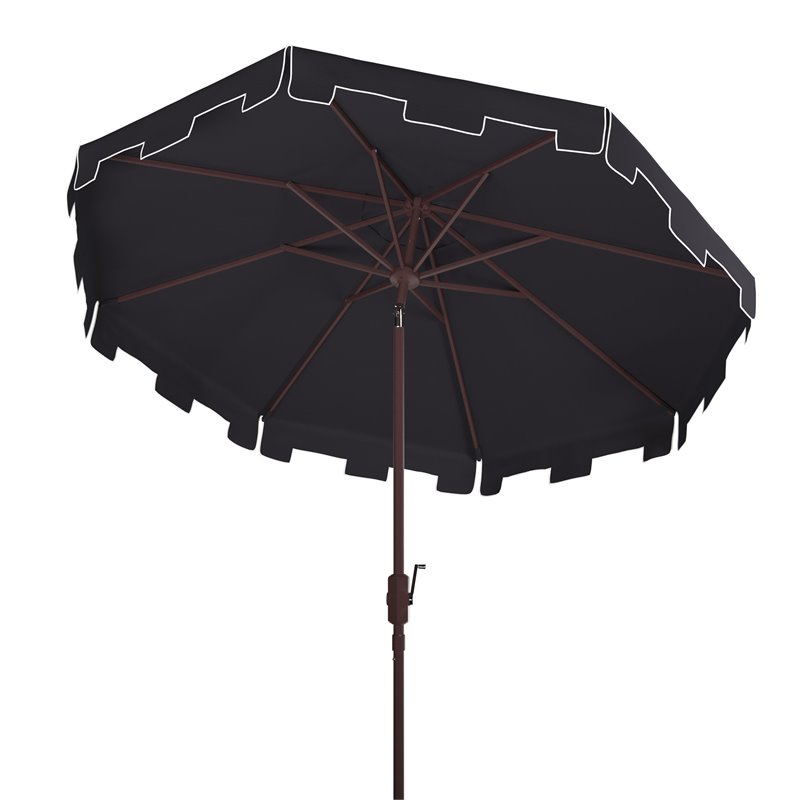 Safavieh Zimmerman 11ft Round Metal/Polyester Market Umbrella in Navy and White