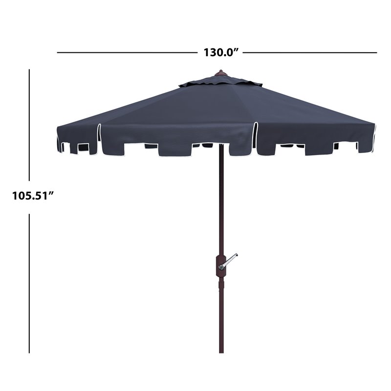 Safavieh Zimmerman 11ft Round Metal/Polyester Market Umbrella in Navy and White