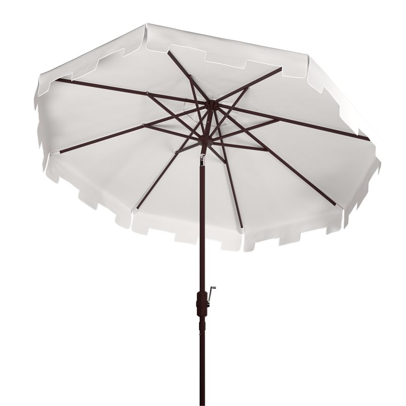 Safavieh Zimmerman 11ft Round Metal/Polyester Market Umbrella in Beige and White