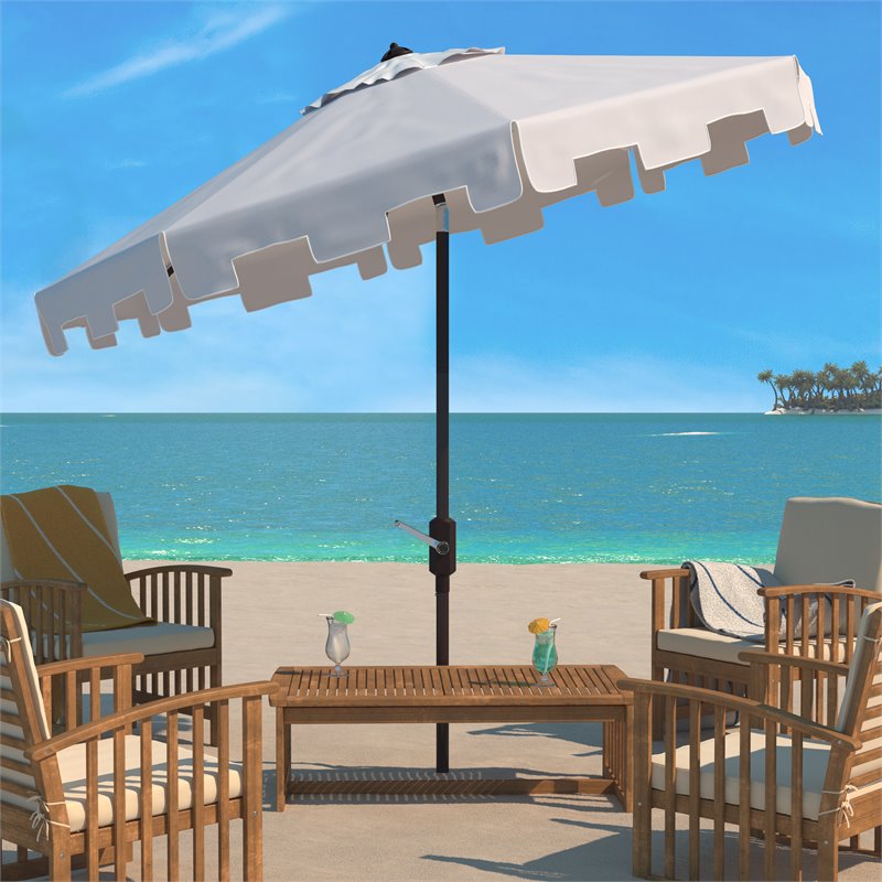 Safavieh Zimmerman 11ft Round Metal/Polyester Market Umbrella in White