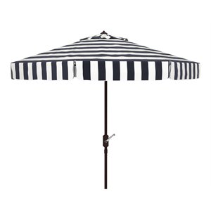 Safavieh Elsa Fashion Line 11ft Round Metal Outdoor Umbrella in Black and White