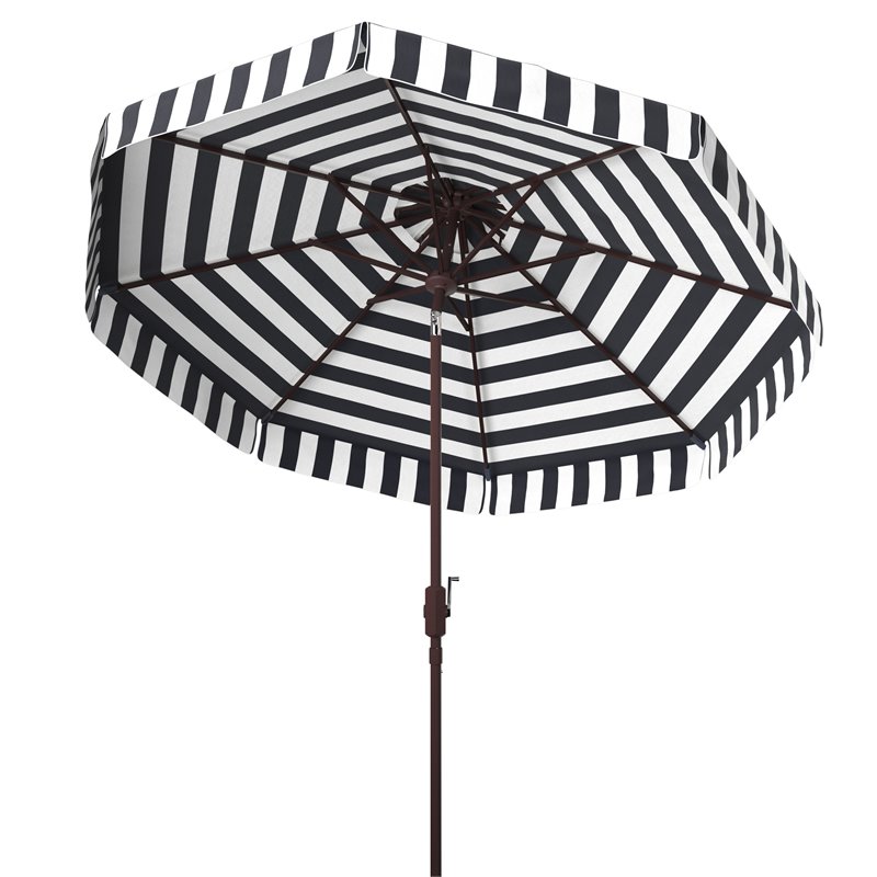 Safavieh Elsa Fashion Line 11ft Round Metal Outdoor Umbrella in Navy and White