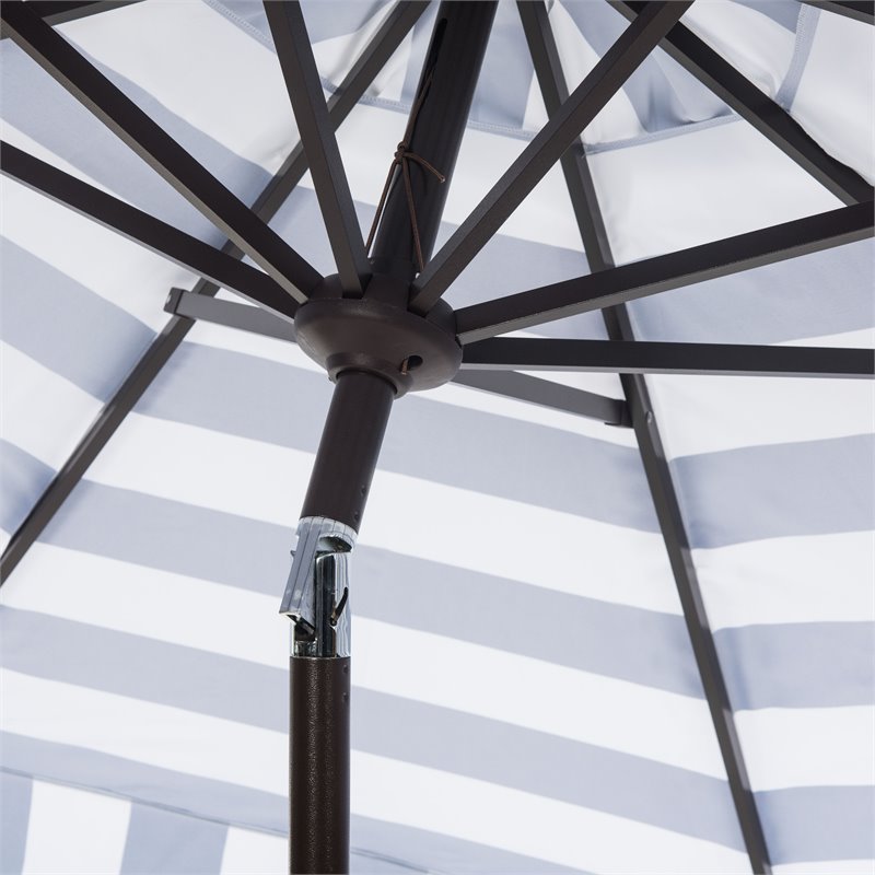 Safavieh Elsa Fashion Line 11ft Round Metal Outdoor Umbrella in Navy and White