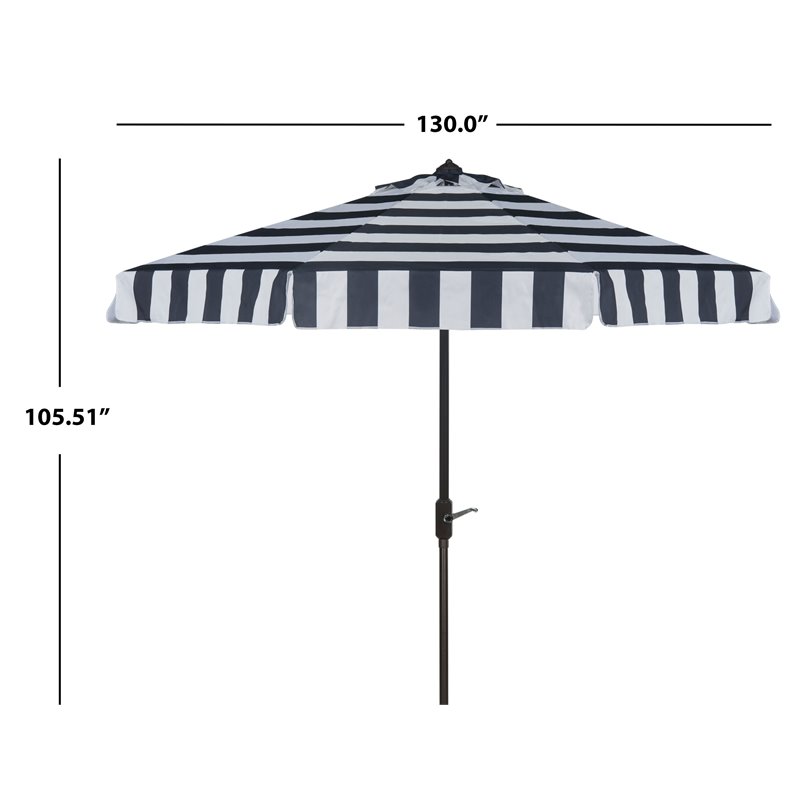 Safavieh Elsa Fashion Line 11ft Round Metal Outdoor Umbrella in Navy and White