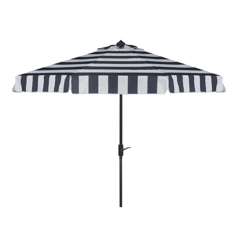 Safavieh Elsa Fashion Line 11ft Round Metal Outdoor Umbrella in Navy and White