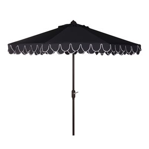 Safavieh Elegant Valance 11ft Round Metal Outdoor Umbrella in Navy and White