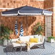 Safavieh Milan Fringe 11ft Round Crank Polyester/Metal Umbrella in Navy/White