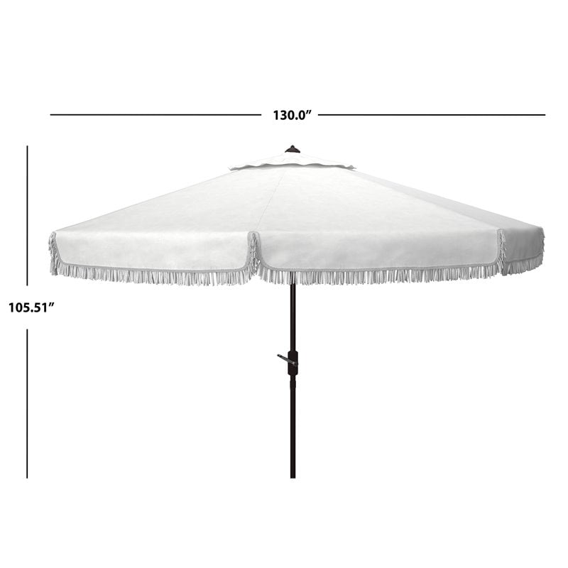 Safavieh Milan Fringe 11ft Round Crank Polyester/Metal Umbrella in White