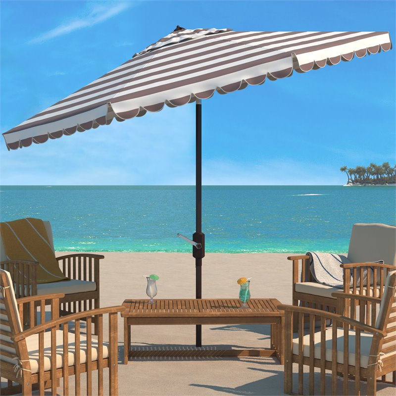 Safavieh Vienna 11ft Round Crank Metal Umbrella in Gray and White