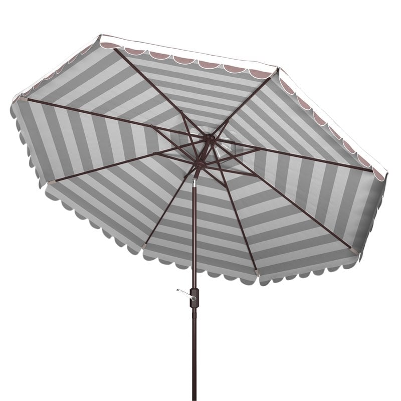 Safavieh Vienna 11ft Round Crank Metal Umbrella in Gray and White