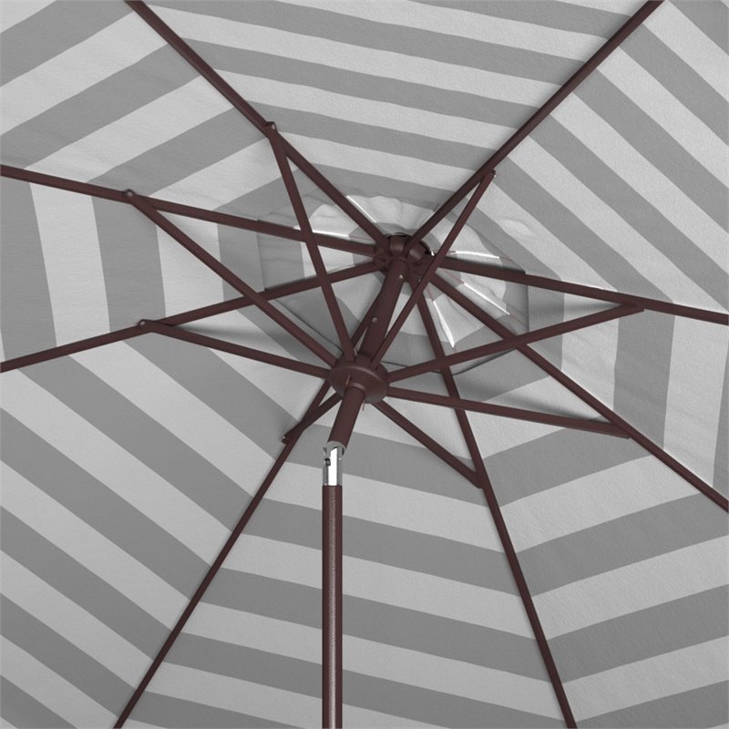 Safavieh Vienna 11ft Round Crank Metal Umbrella in Gray and White
