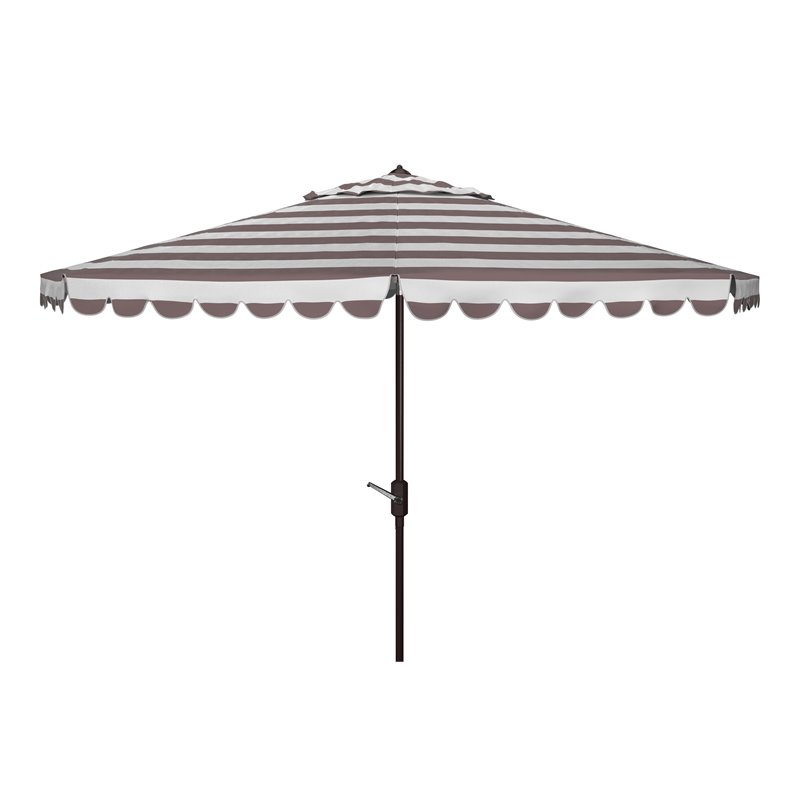 Safavieh Vienna 11ft Round Crank Metal Umbrella in Gray and White