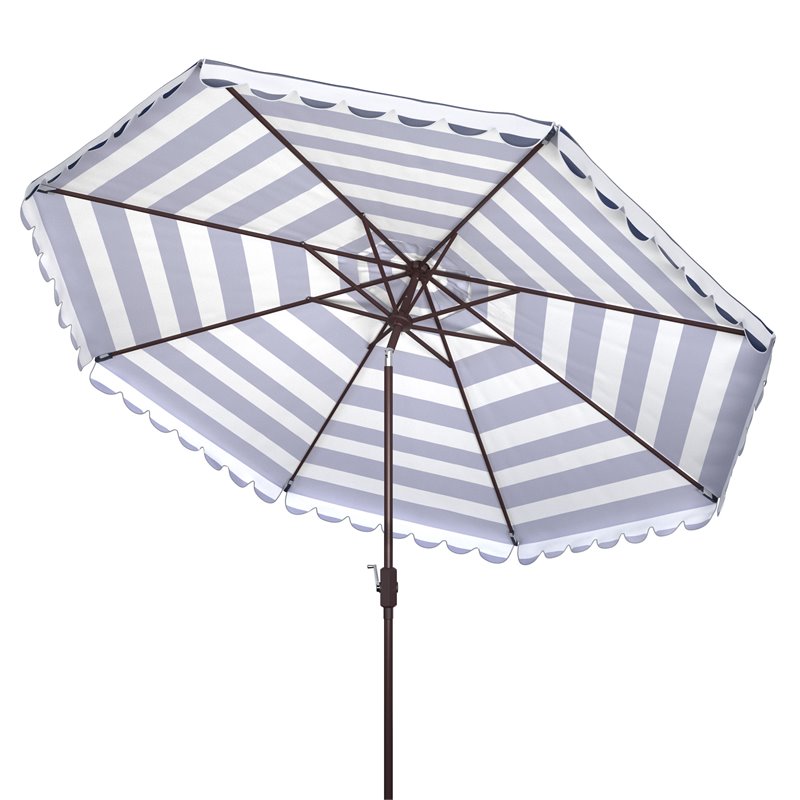 Safavieh Vienna 11ft Round Crank Metal Umbrella in Navy and White