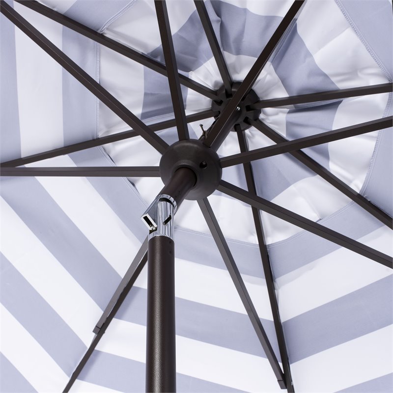 Safavieh Vienna 11ft Round Crank Metal Umbrella in Navy and White
