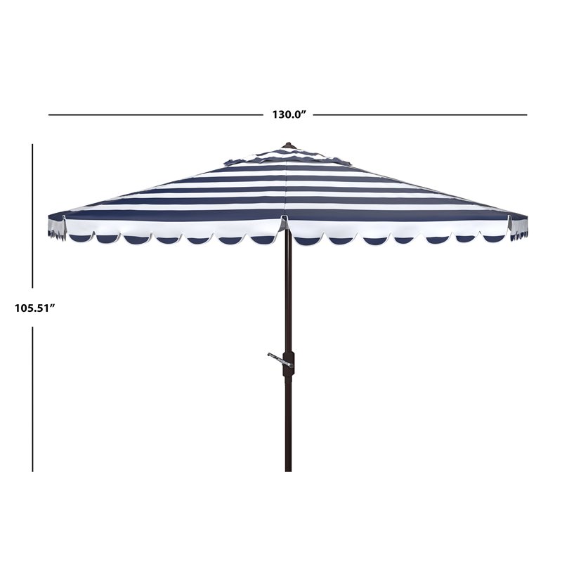 Safavieh Vienna 11ft Round Crank Metal Umbrella in Navy and White