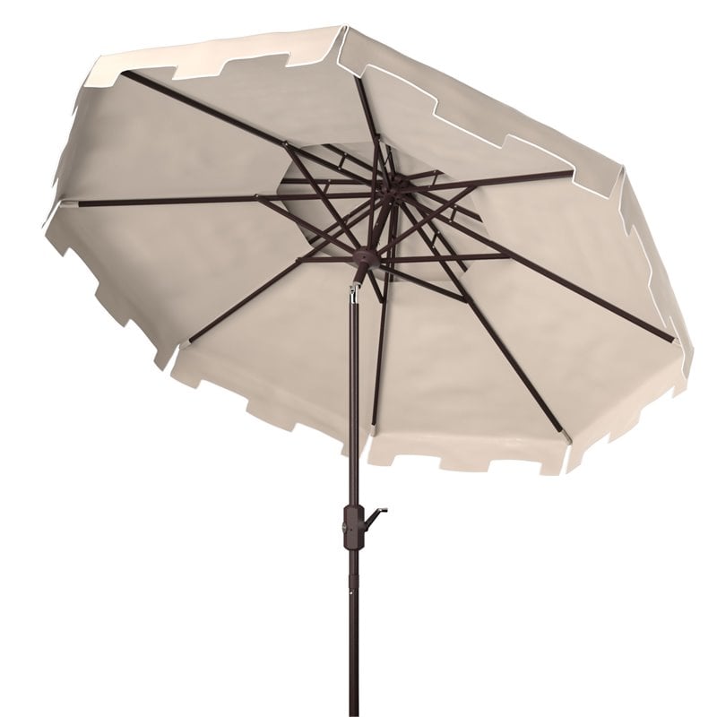 Safavieh Zimmerman 9ft Metal Double Top Market Umbrella in Beige/White
