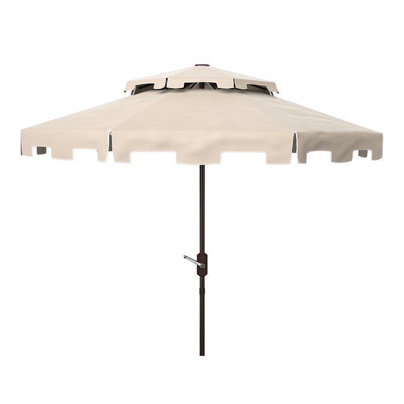 Safavieh Zimmerman 9ft Metal Double Top Market Umbrella in Beige/White