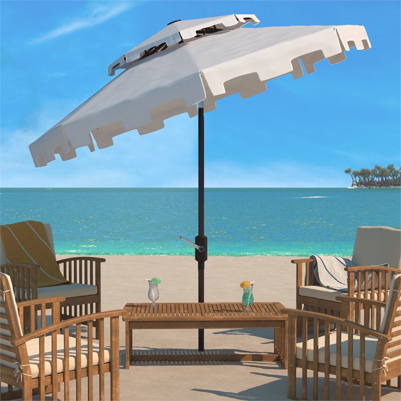 Safavieh Zimmerman 9ft Metal Double Top Market Umbrella in White
