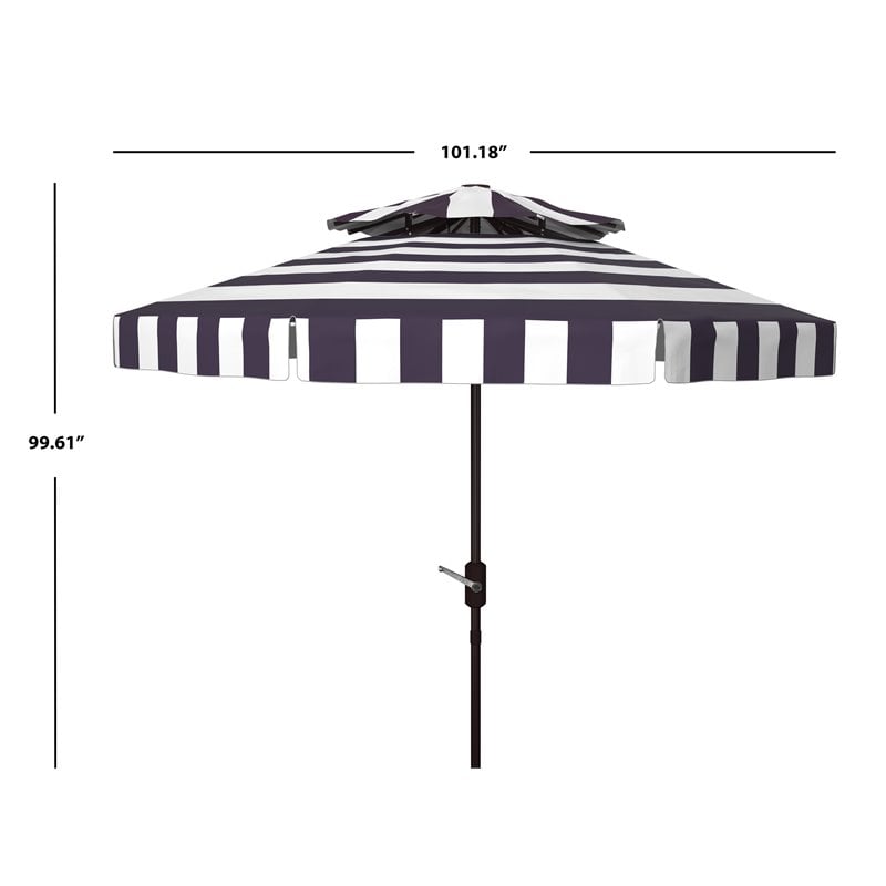 Safavieh Elsa Fashion Line 9ft Metal Double Top Market Umbrella in Navy/White