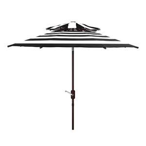 Safavieh Iris Fashion Line 9ft Metal Double Top Market Umbrella in Black/White