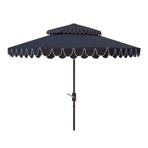 Safavieh Elegant Valance 9ft Metal Double Top Umbrella in Navy and White
