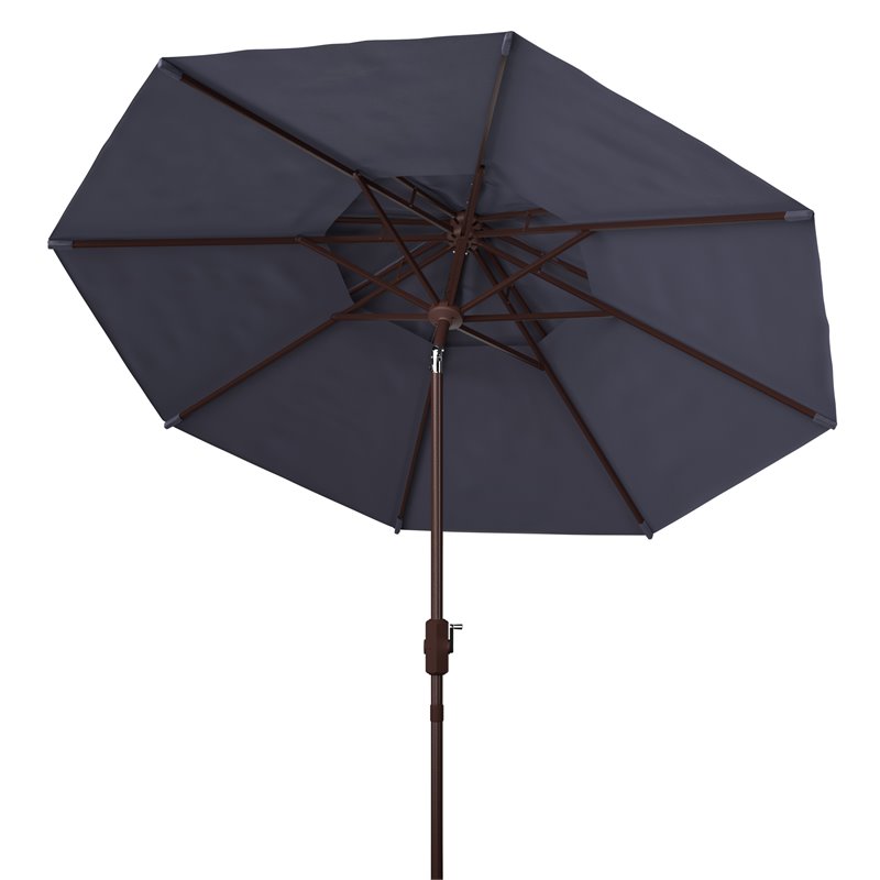 Safavieh Athens 9ft Metal/Polyester Double Top Crank Umbrella in Navy and White